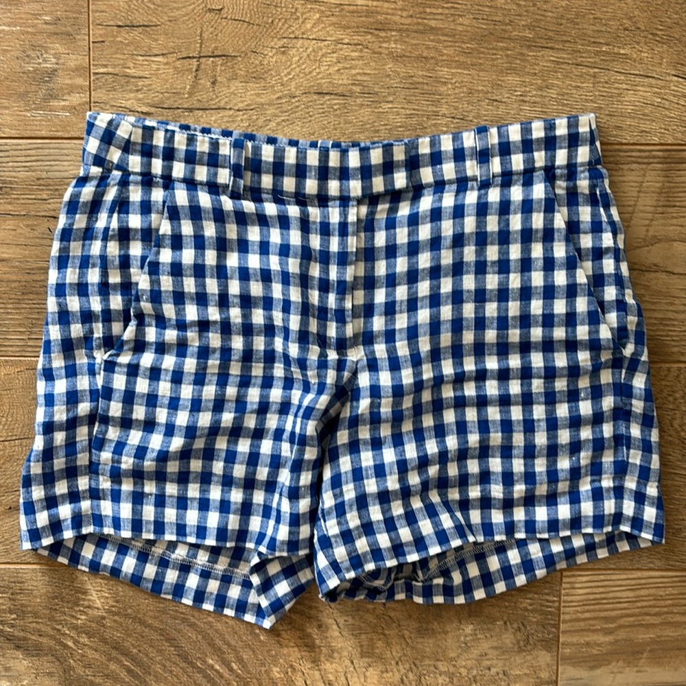 J. Crew Women’s Size 0 Linen Shorts Checkered Blue/White 4” Inseam